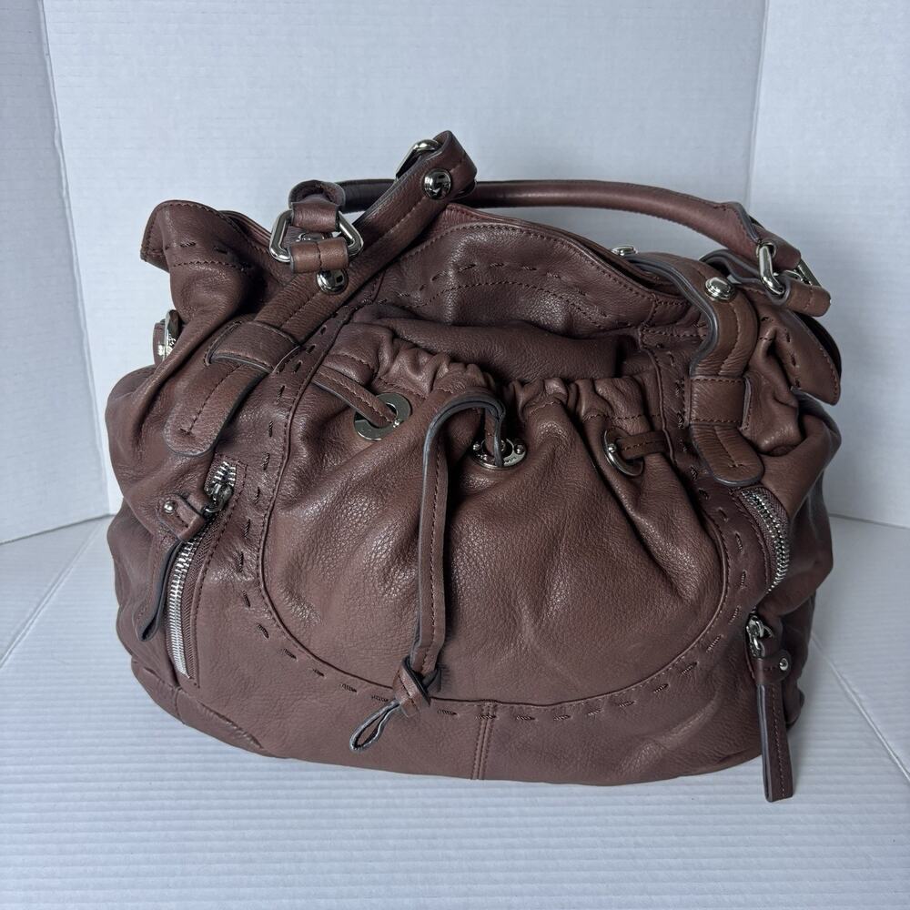 B. Makowsky Lg Brown Leather Shoulder Bag 100% Genuine Leather, Polyester Lining